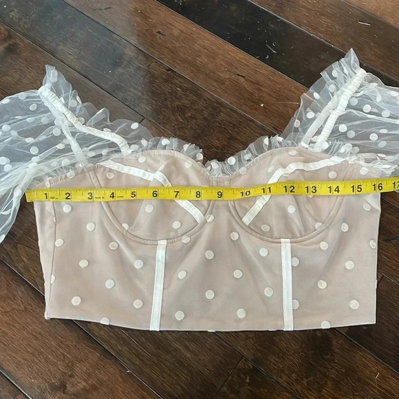 RNWY Runaway Bustier Corset Beige Polka Dot Tulle Sheer sleeves Womens size 6 - Picture 5 of 12